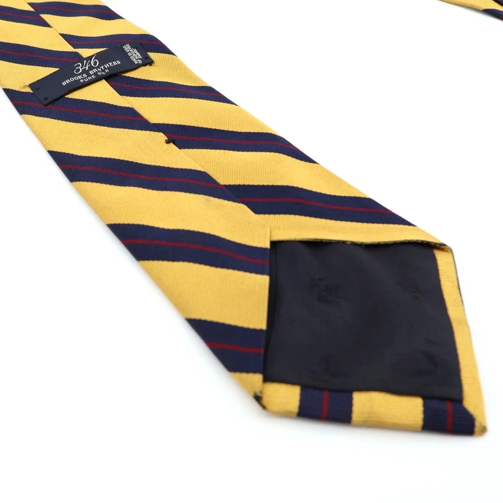 Brooks Brothers Pure Silk Striped Necktie Yellow Navy Red Made in USA 60